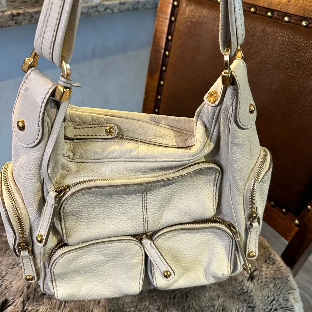 TOD’S Authentic Leather Cream/White Zippered Pockets Designer Satchel Bag